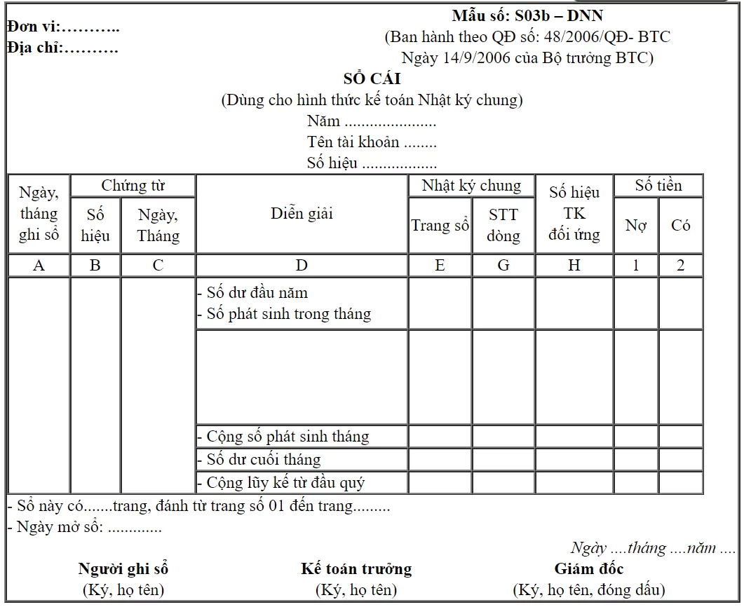 Mẫu số cái theo quyết định 48